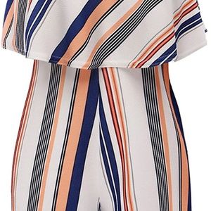 Striped Off-Shoulder Romper with Pockets